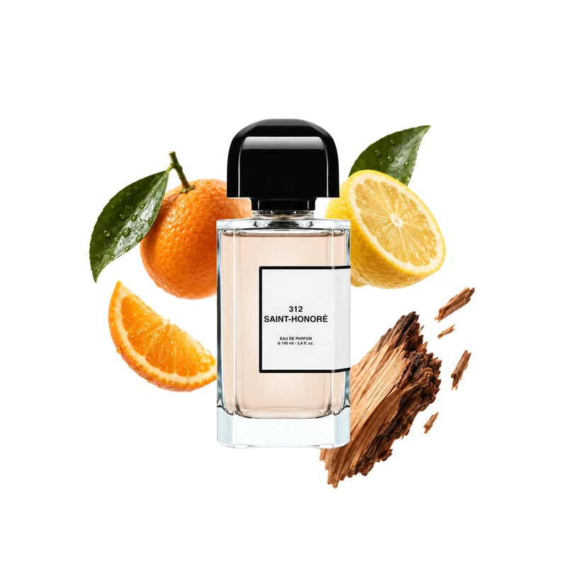 312 Saint-Honoré von BDK Parfums, Flakon mit seinen Hauptnoten: Orange, Zitrusfrüchte und Zeder