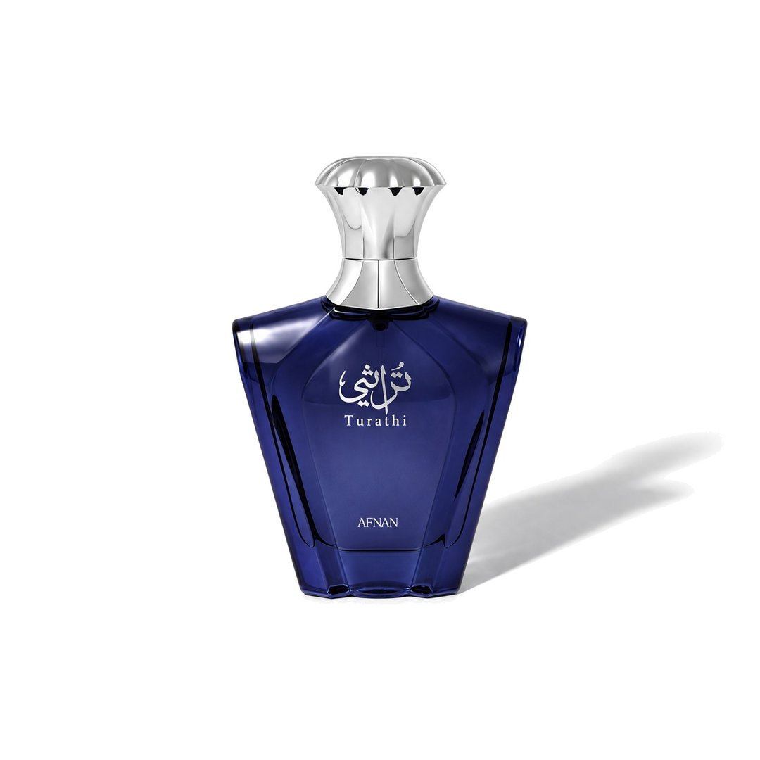 Turathi Blue by Afnan, bottle casting a soft shadow, photo 1 of 6