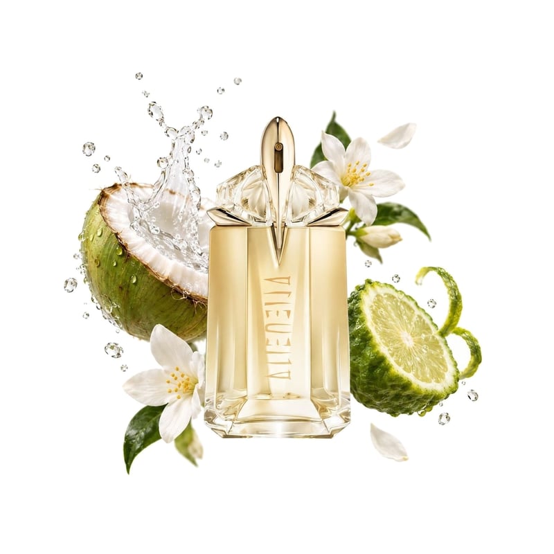 Alien Goddess di Mugler, flacone con le sue note principali: Acqua di cocco, Bergamotto e Gelsomino
