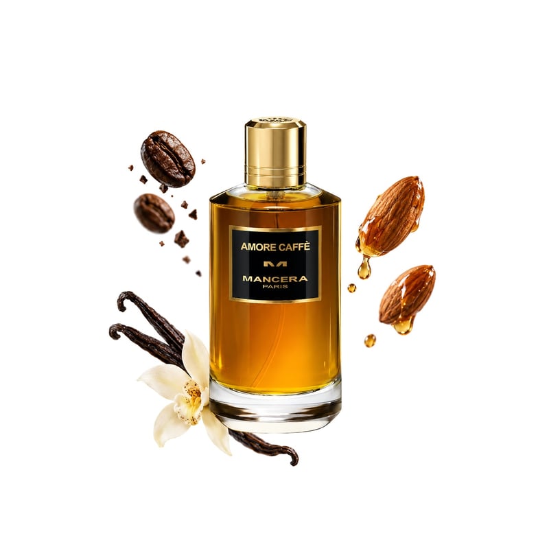 Amore Caffe by Mancera, bottle pictured with its key notes: Coffee, Amaretto and Vanilla