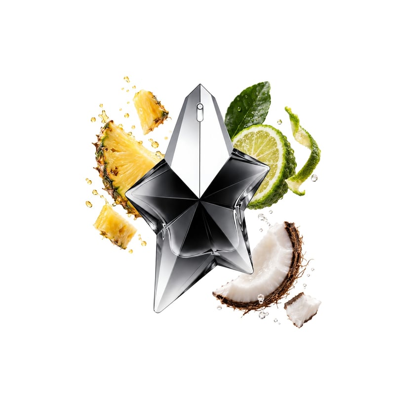 Angel Fantasm von Mugler, Flakon mit seinen Hauptnoten: Ananas, Bergamotte und Kokosnuss