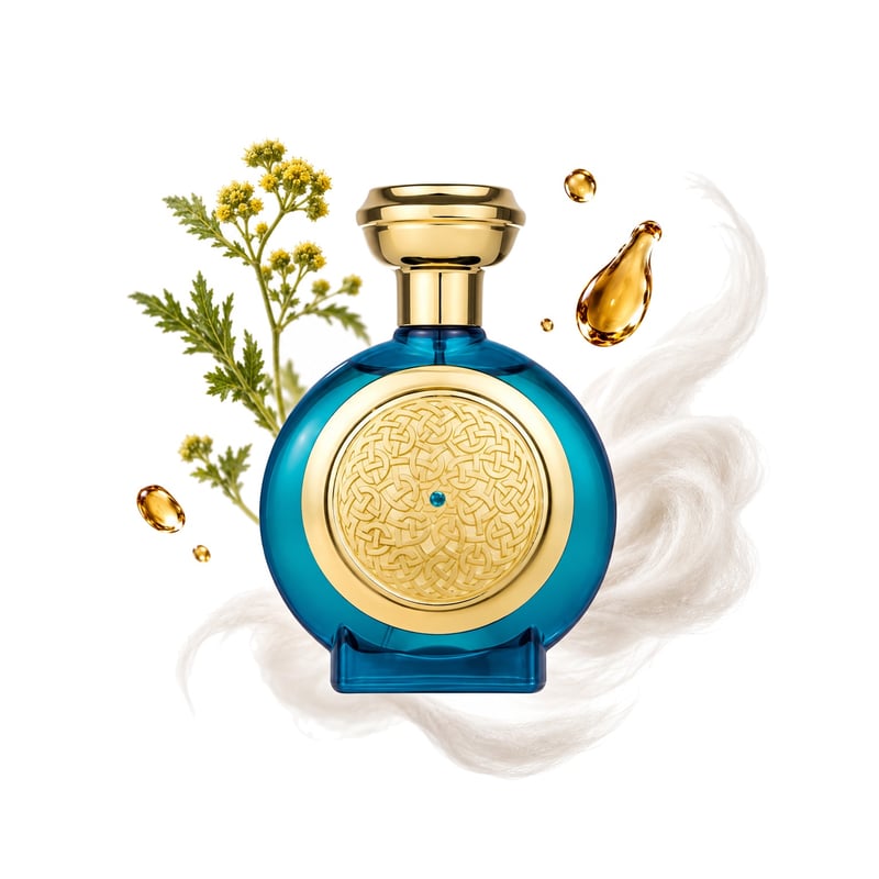 Aqua Sapphire di Boadicea The Victorious, flacone con le sue note principali: Davana, Rum e Muschio