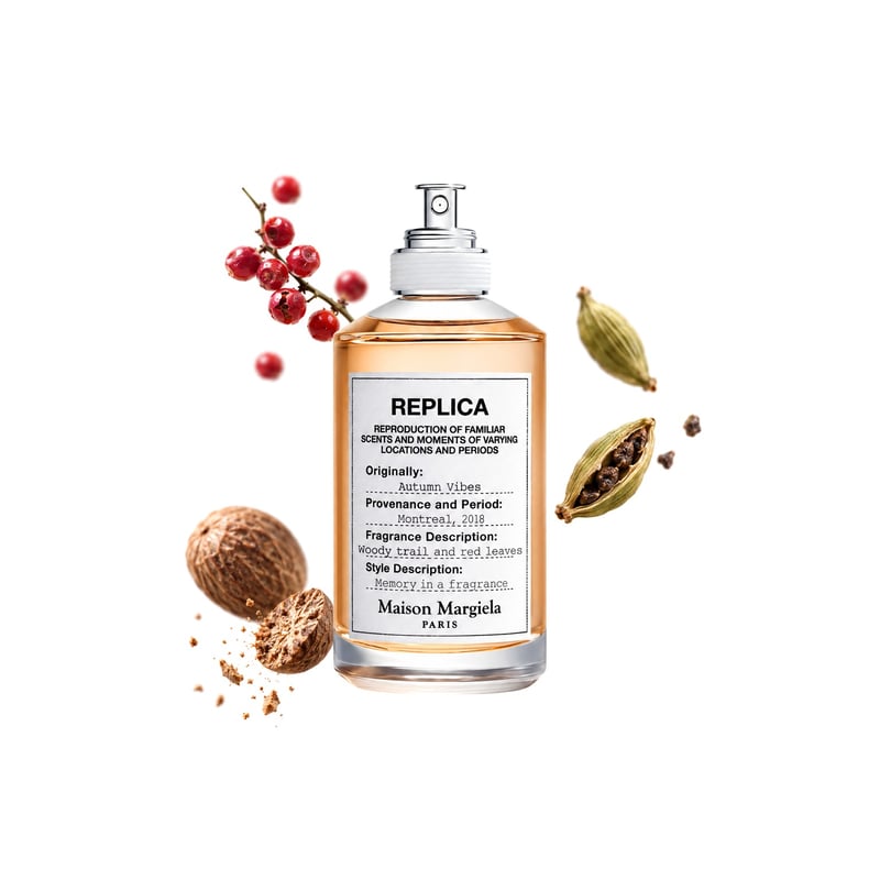 Autumn Vibes von Maison Margiela, Flakon mit seinen Hauptnoten: Rosa Pfeffer, Kardamom und Muskatnuss