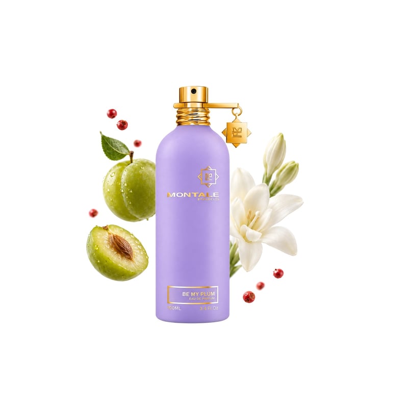 Be My Plum di Montale, flacone con le sue note principali: Prugna verde, Pepe rosa e Tuberosa