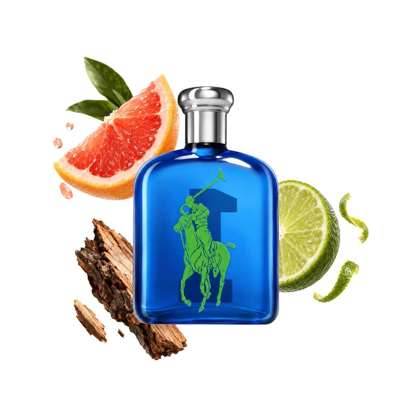 Big Pony by Ralph Lauren, bottle pictured with its key notes: Grapefruit, Lime and Oak