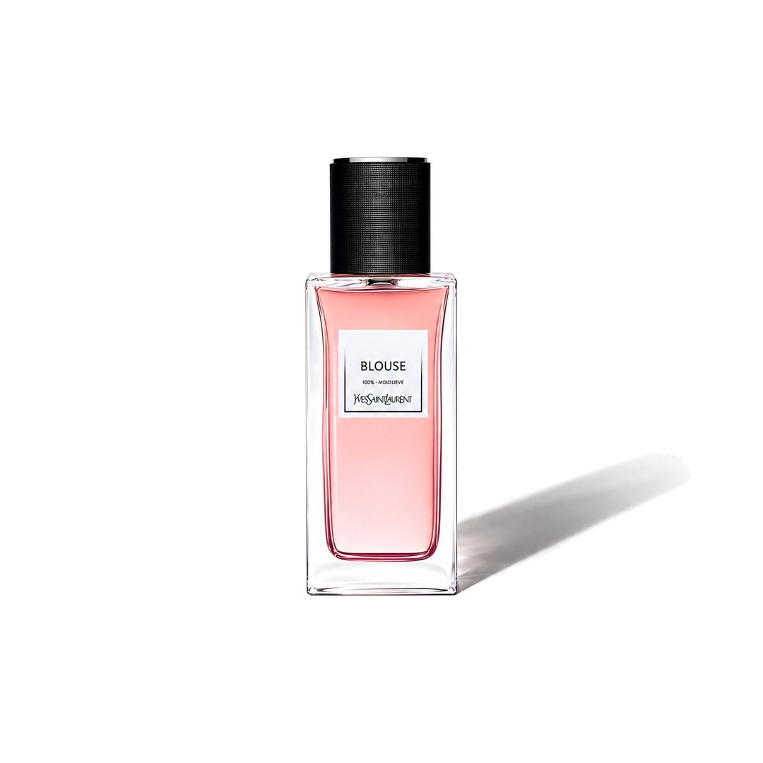 Blouse by Yves Saint Laurent, bottle casting a soft shadow, photo 1 of 6