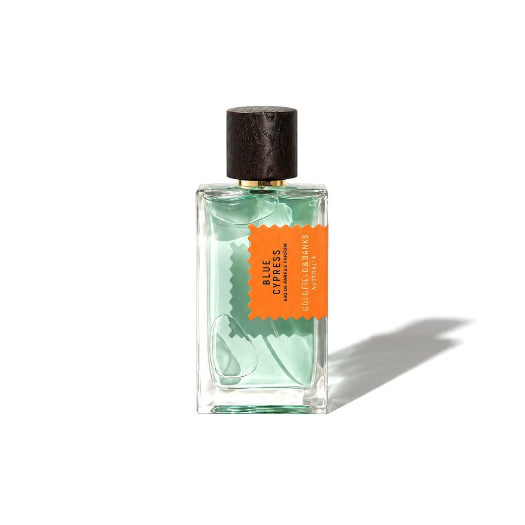 Blue Cypress by Goldfield & Banks, bottle casting a soft shadow, photo 1 of 6