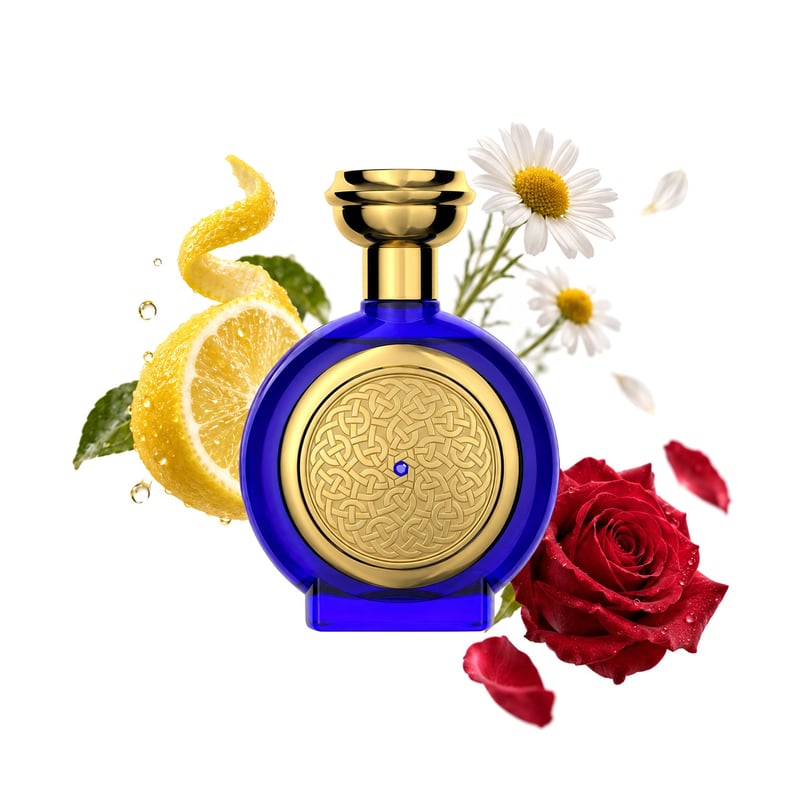 Blue Sapphire di Boadicea The Victorious, flacone con le sue note principali: Limone, Camomilla e Rosa