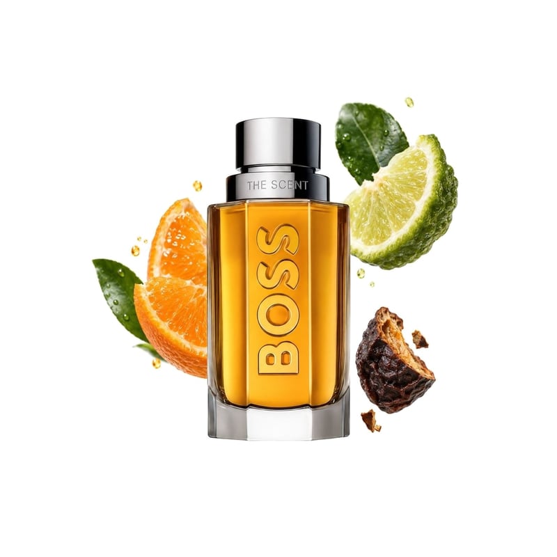 Hugo Boss Boss The Scent, flakon a jeho klíčové tóny: Mandarinka, Bergamot a Maninka