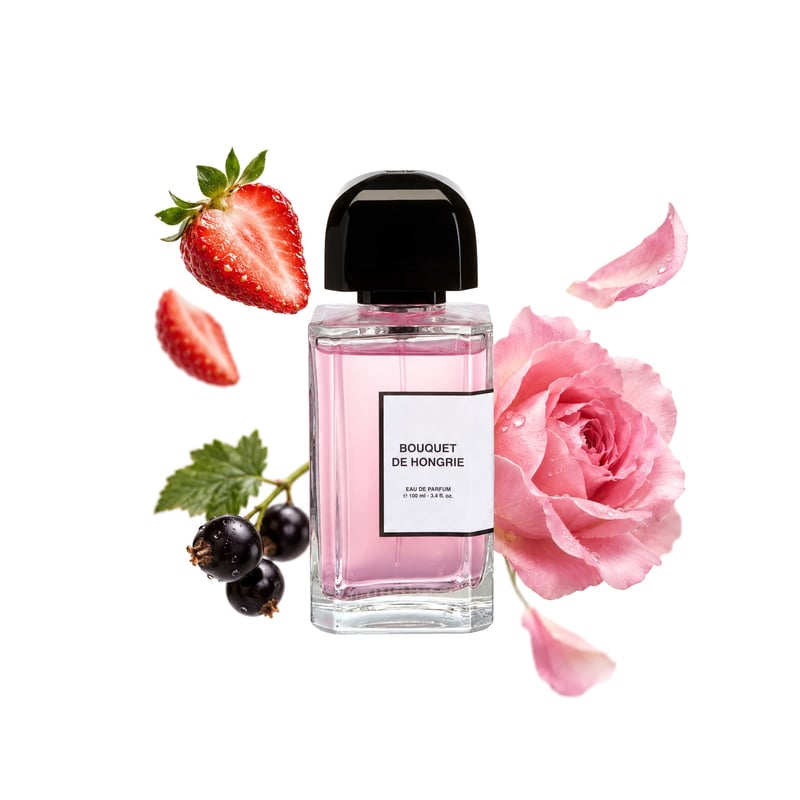 BDK Parfums Bouquet de Hongrie, az üveg és fő illatjegyei: Eper, Cassis és Török rózsa