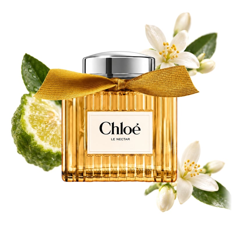 Chloé Le Nectar by Chloé, bottle pictured with its key notes: Bergamot, Orange Blossom and Neroli