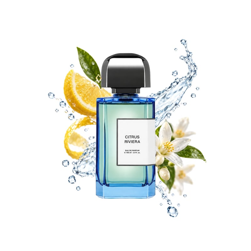 Citrus Riviera του οίκου BDK Parfums, φιάλη με τις κύριες νότες της: Ιταλικό λεμόνι, Νερολί και Υδάτινες νότες