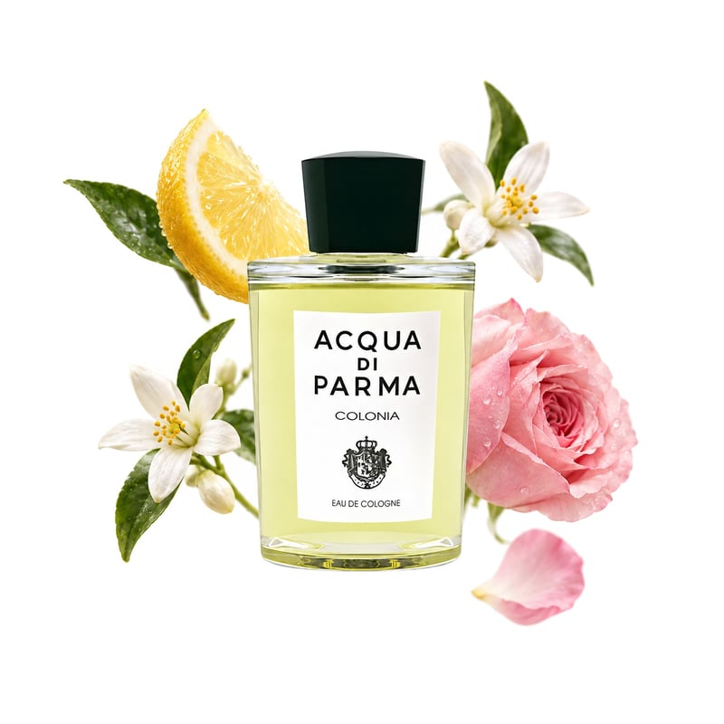 Colonia di Acqua di Parma, flacone con le sue note principali: Agrume, Neroli e Rosa
