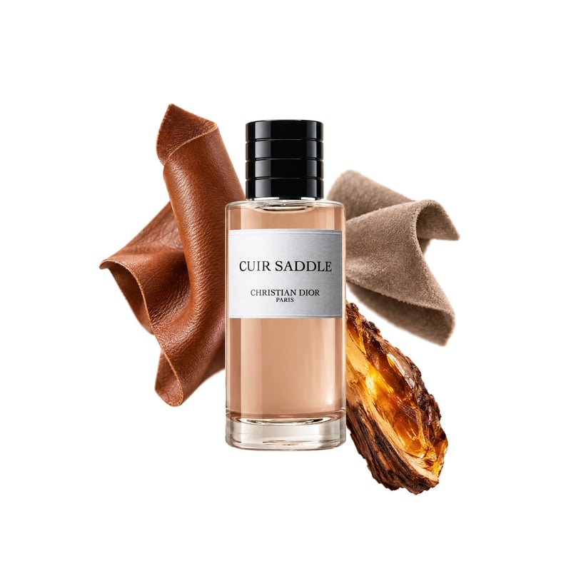 Dior Cuir Saddle, az üveg és fő illatjegyei: Bőr, Antilopbőr és Ámbrafa