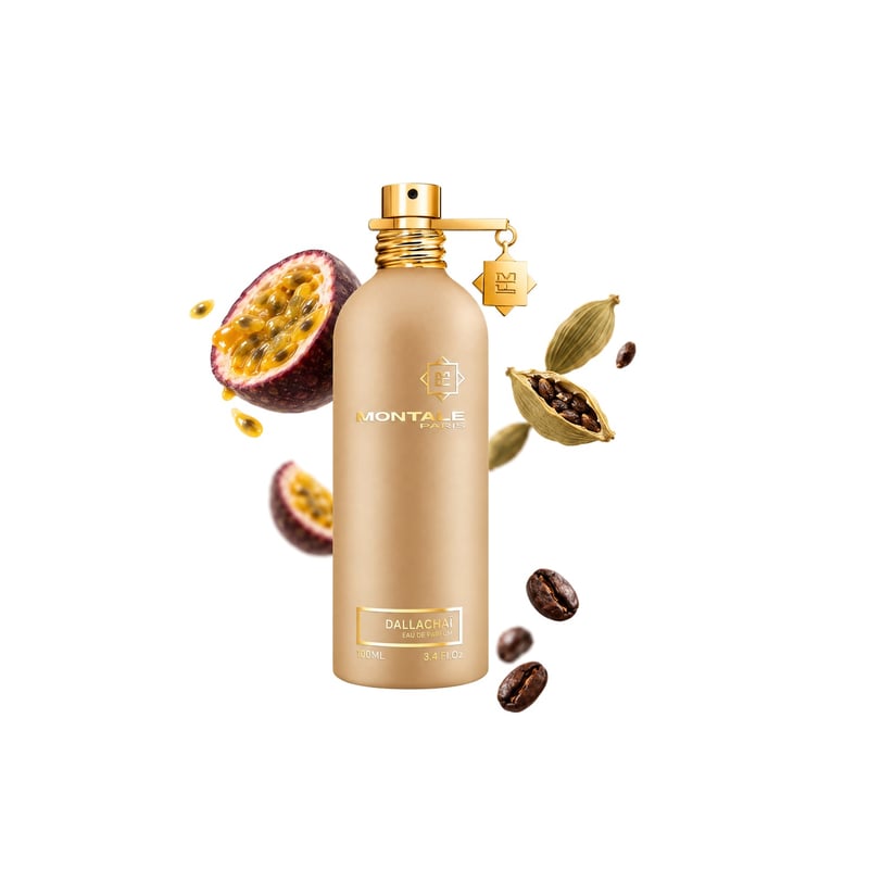 Dallachaï by Montale, bottle pictured with its key notes: Passionfruit, Cardamom and Coffee