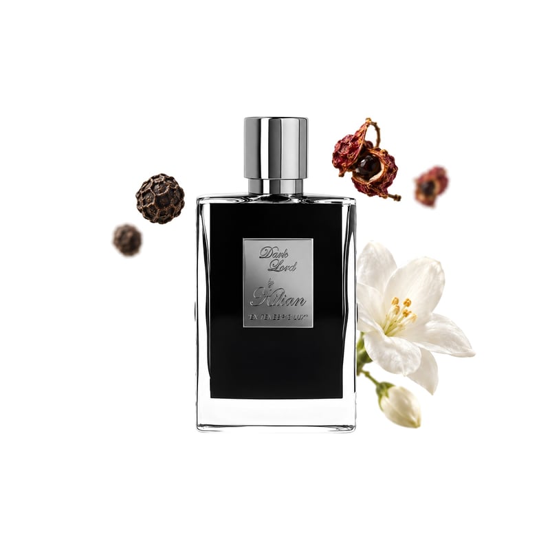 Dark Lord by By Kilian, bottle pictured with its key notes: Pepper, Sichuan Pepper and Jasmine Sambac