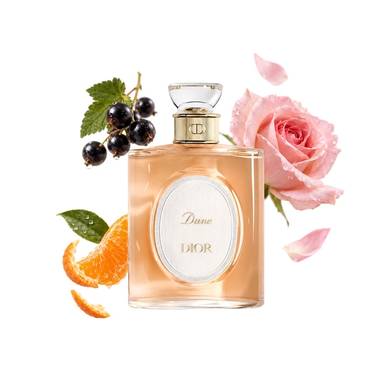 Dune Dioriginals di Dior, flacone con le sue note principali: Ribes nero, Mandarino e Rosa