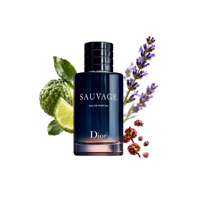 Dior Sauvage Eau de Parfum, flakon a jeho klíčové tóny: Bergamot, Sečuánský pepř a Levandule