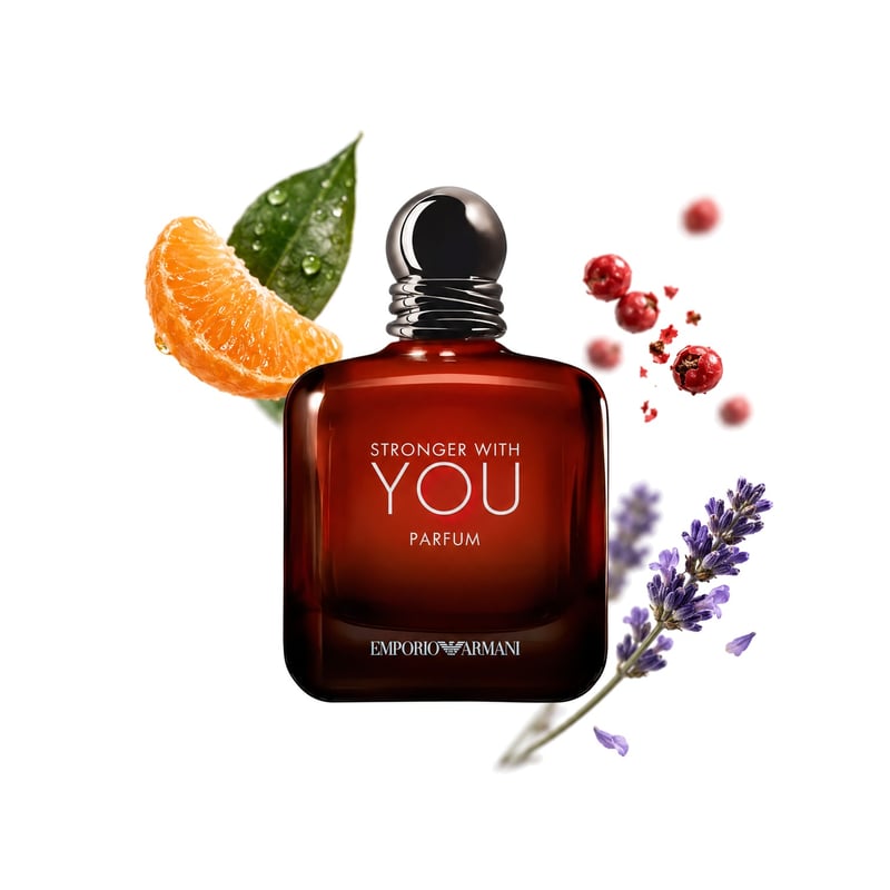 Stronger With You Parfum von Giorgio Armani, Flakon mit seinen Hauptnoten: Mandarine, Rosa Pfeffer und Lavendel