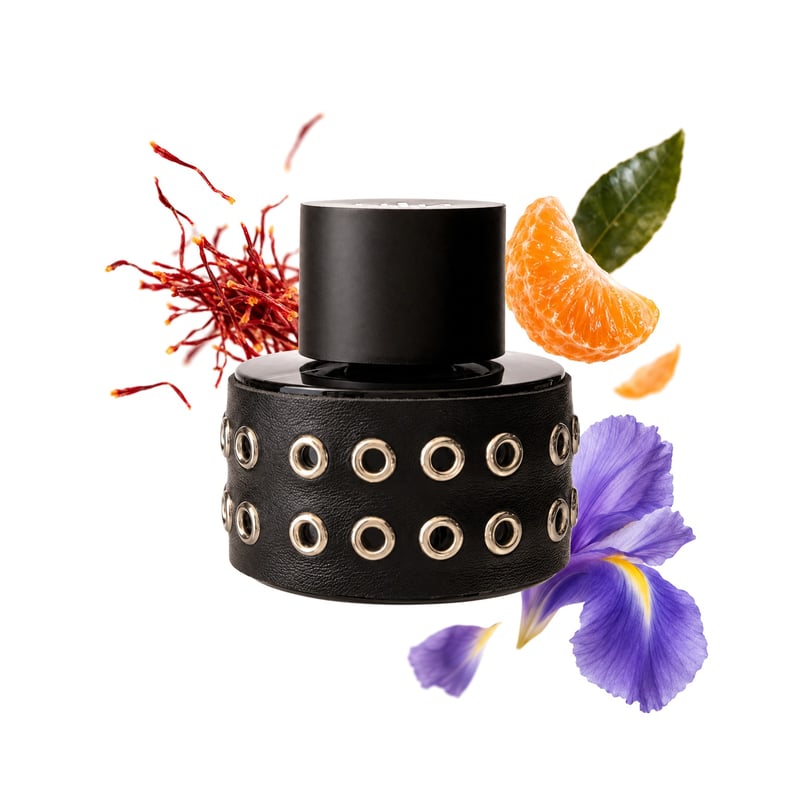 Erotika Maximale von New Notes, Flakon mit seinen Hauptnoten: Safran, Mandarine und Iris
