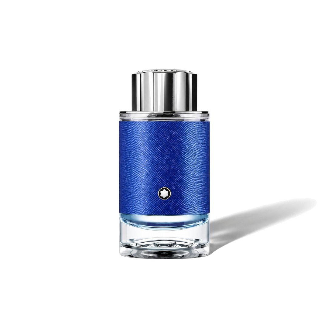 Explorer Ultra Blue by Montblanc, bottle casting a soft shadow, photo 1 of 6