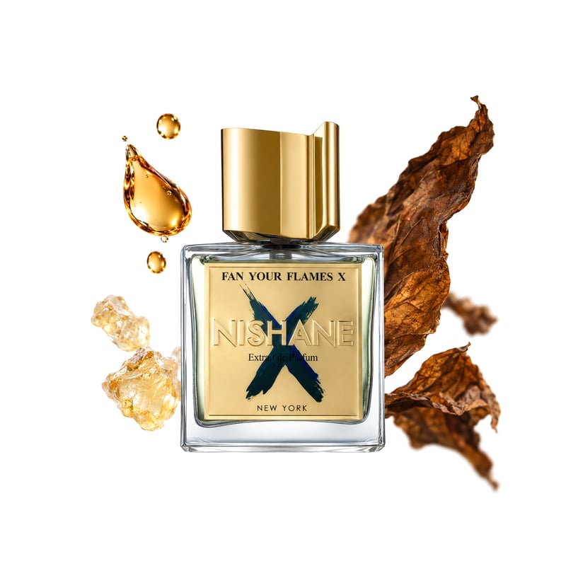 Fan Your Flames X του οίκου Nishane, φιάλη με τις κύριες νότες της: Ρούμι, Μαστίχα ή σχίνος και Καπνός