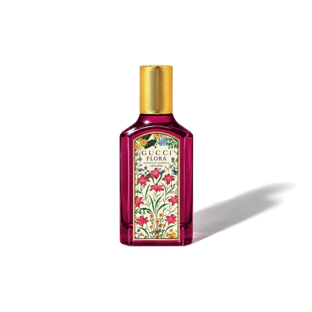 Flora Gorgeous Gardenia Intense by Gucci, bottle casting a soft shadow, photo 1 of 6
