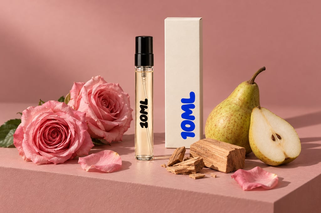 Un decant 10ML di Guidance 46 (Amouage) con le sue note principali: rosa, legno di sandalo e pera