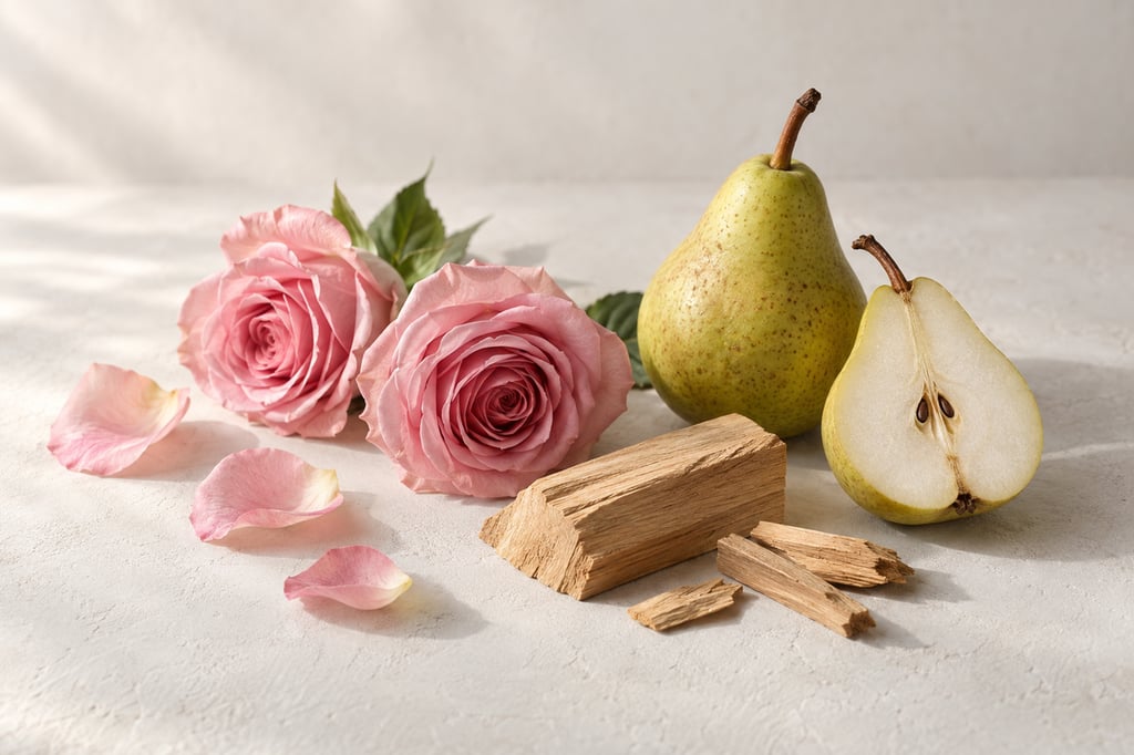 Rosa, legno di sandalo e pera come materie prime: note di Guidance 46 di Amouage
