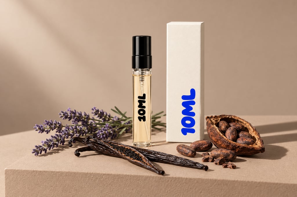 Un decant de 10ML de Burberry Goddess (Burberry) con sus notas clave: vainilla, lavanda y cacao