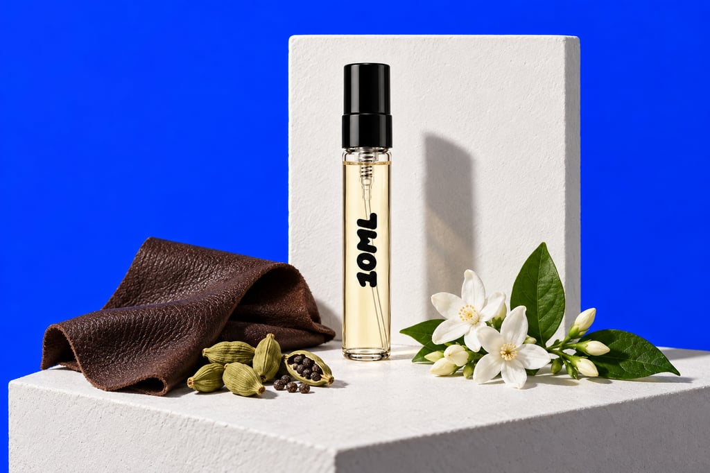 A 10ML decant of Ombré Leather by Tom Ford with leather, cardamom and jasmine, its key notes