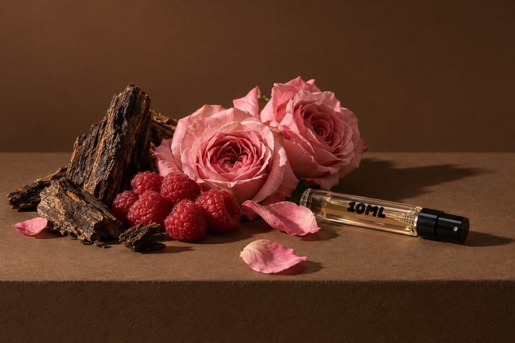 Oud, framboise et rose en matières premières : notes de Ombre Nomade de Louis Vuitton