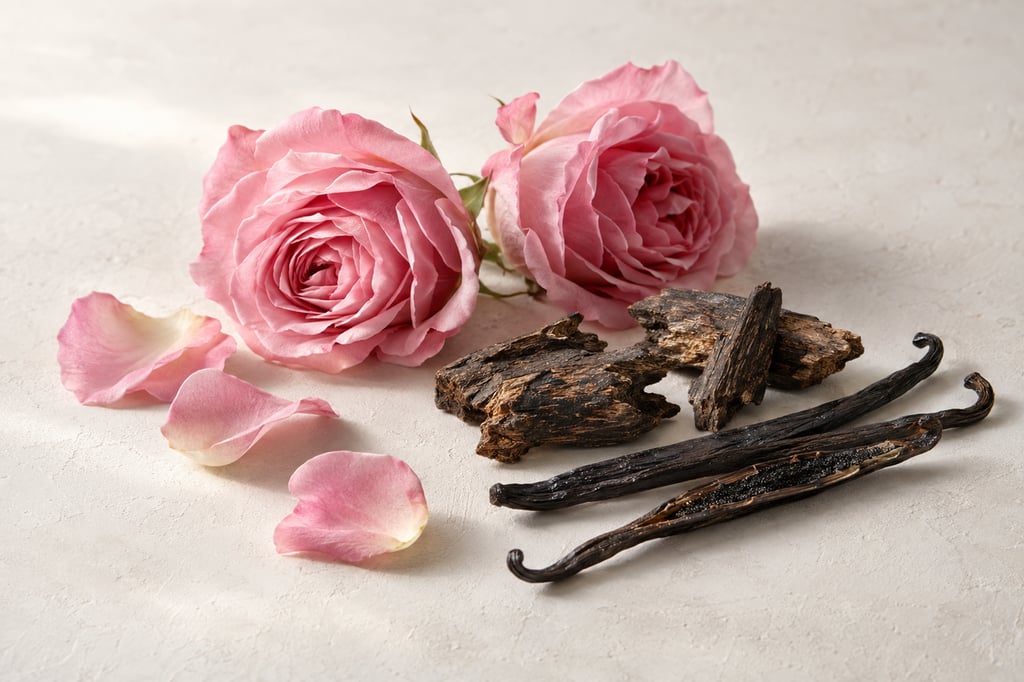 Rose, oud and vanilla as raw materials: notes of Oud Satin Mood by Maison Francis Kurkdjian