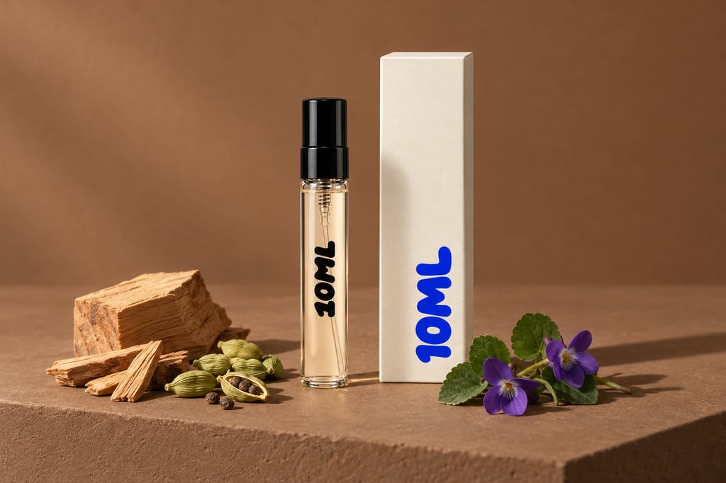 Un décant 10ML de Santal 33 (Le Labo) avec ses notes clés : bois de santal, cardamome et violette