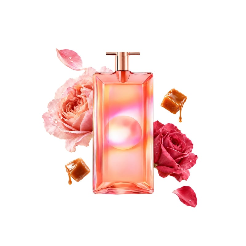 Lancôme Idôle Nectar, az üveg és fő illatjegyei: Grasse-i rózsa, Rózsa és Karamell