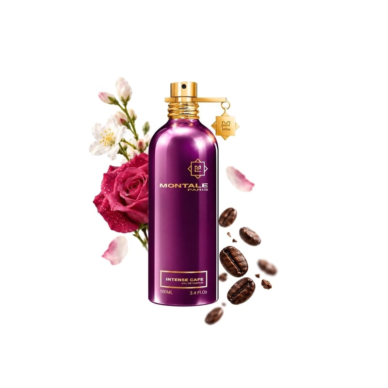 Intense Cafe by Montale, bottle pictured with its key notes: Floral Notes, Rose and Coffee