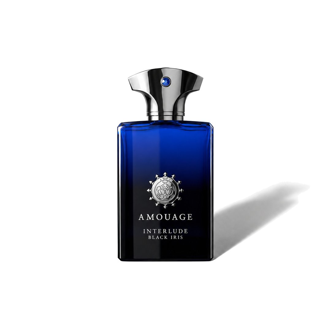 Interlude Black Iris by Amouage, bottle casting a soft shadow, photo 1 of 6