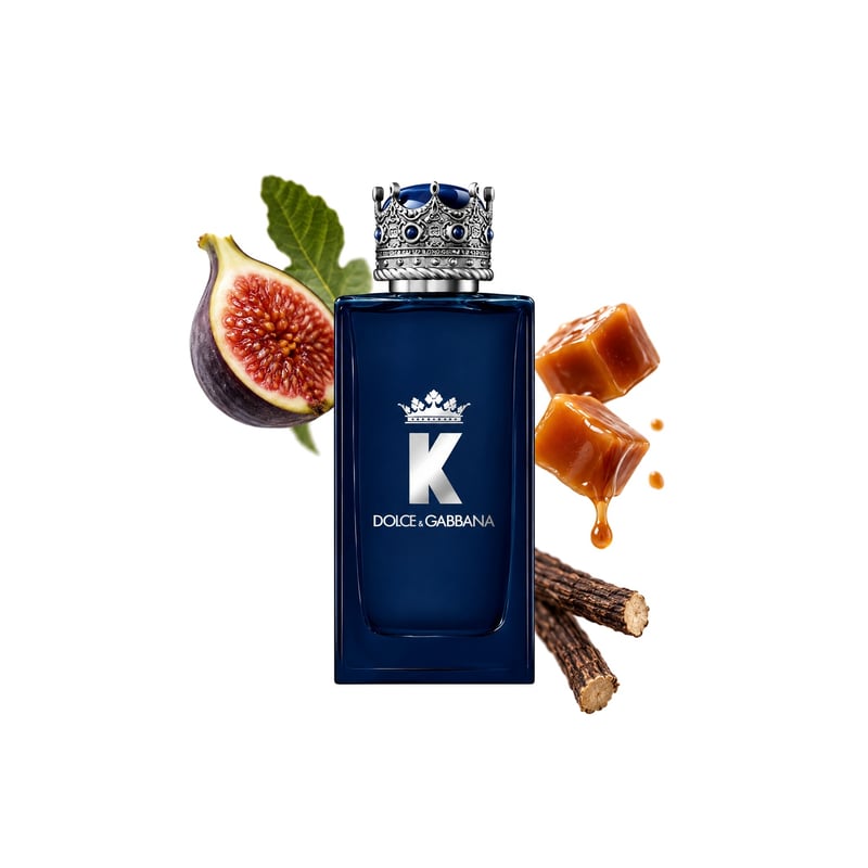 K by Dolce & Gabbana Parfum von Dolce&Gabbana, Flakon mit seinen Hauptnoten: Feige, Karamell und Lakritz