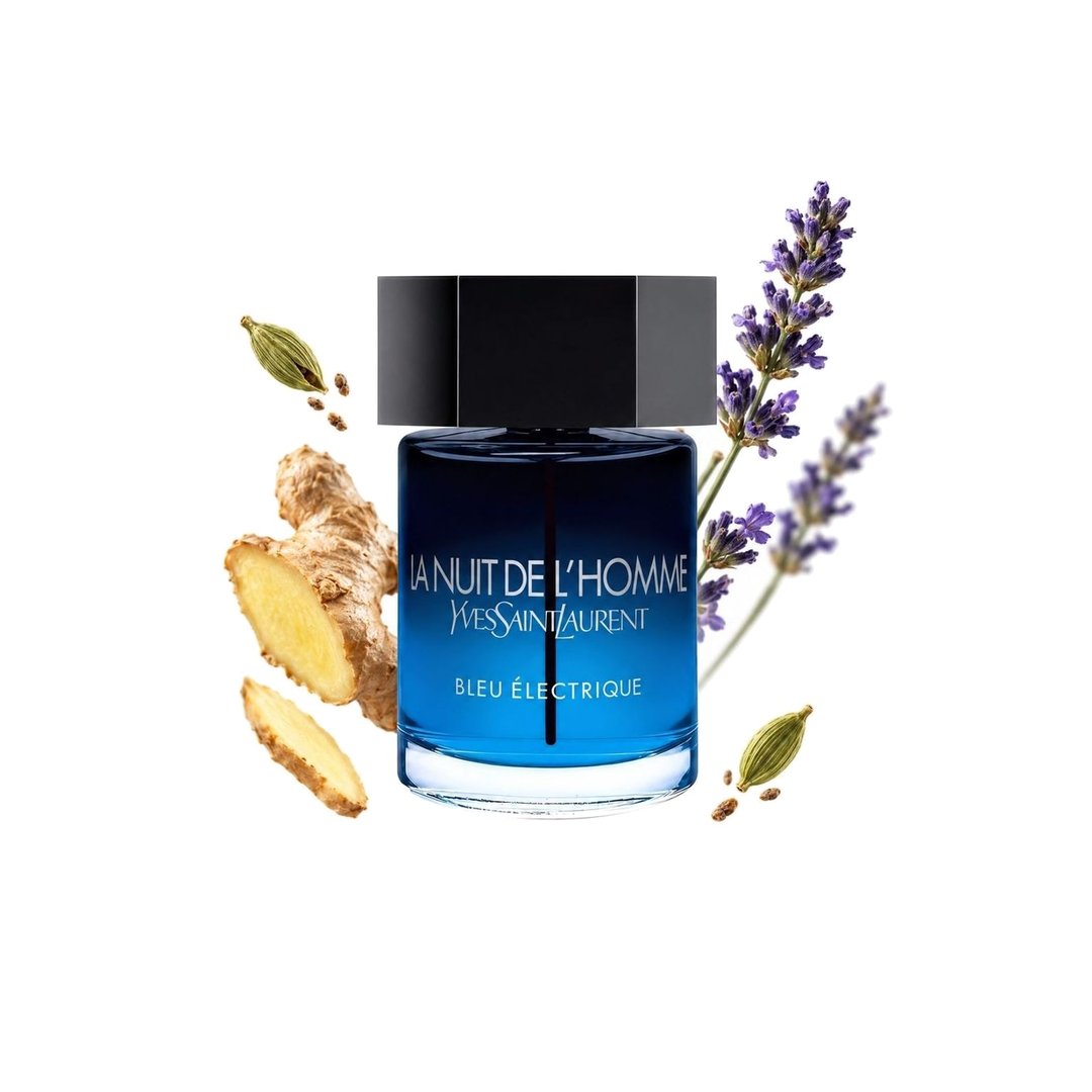 La Nuit de L'Homme Bleu Électrique di Yves Saint Laurent. Note principali: Cardamom, Ginger e Lavender, foto 2 di 4