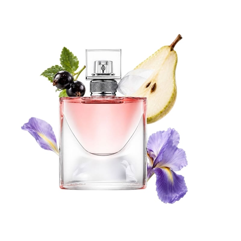 Lancôme La Vie Est Belle, az üveg és fő illatjegyei: Feketeribizli, Körte és Írisz