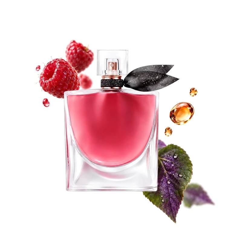 La Vie est Belle L'Elixir marki Lancôme, flakon i jego kluczowe nuty: Malina, Trunek i Liść fiołka