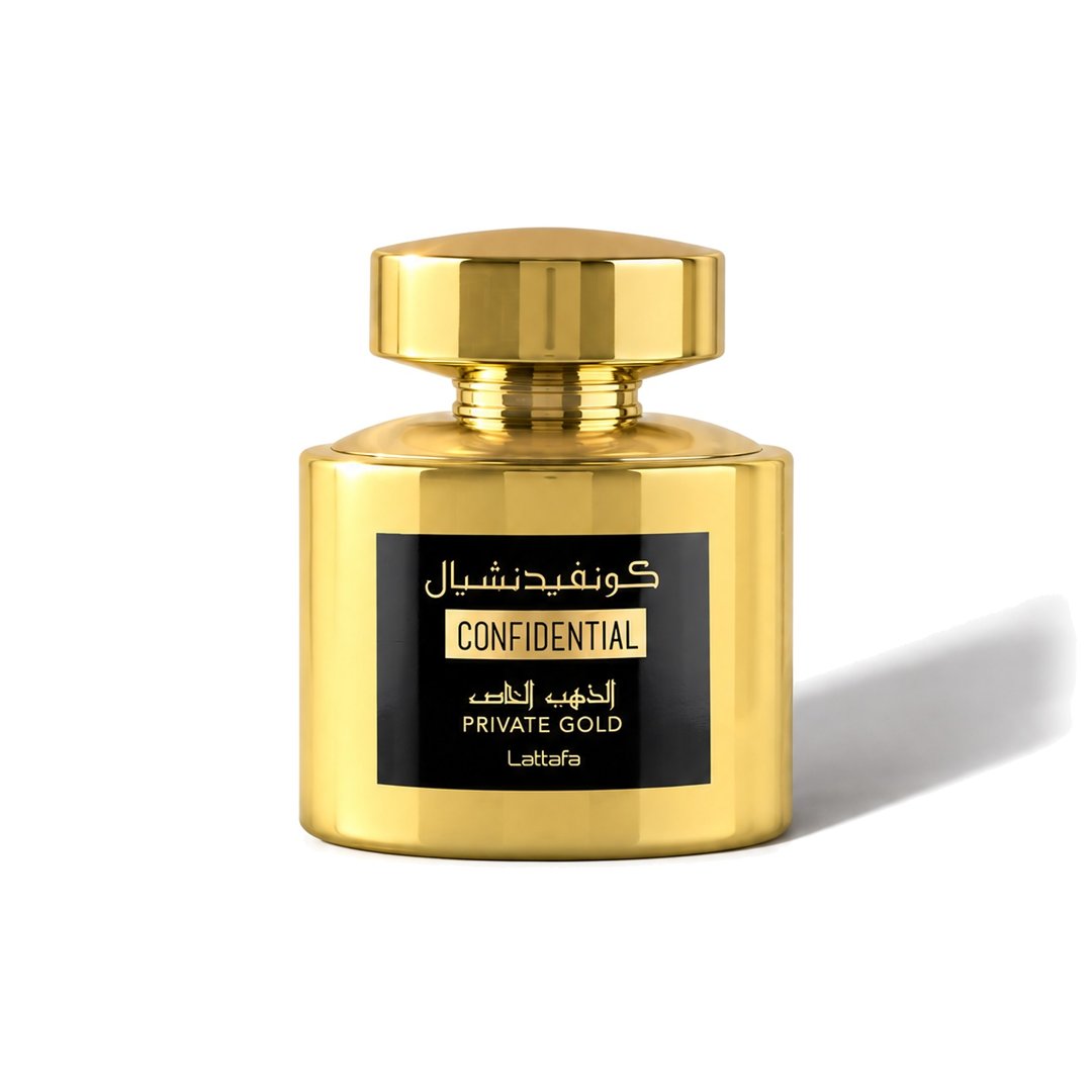 Confidential Private Gold by Lattafa perfume bottle