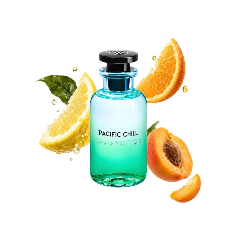 Pacific Chill by Louis Vuitton, bottle pictured with its key notes: Citron, Orange and Apricot