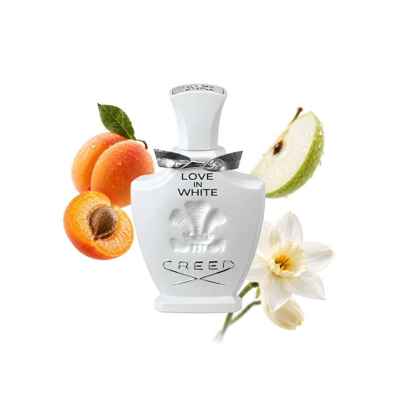 Love in White von Creed, Flakon mit seinen Hauptnoten: Aprikose, Apfel und Narzisse