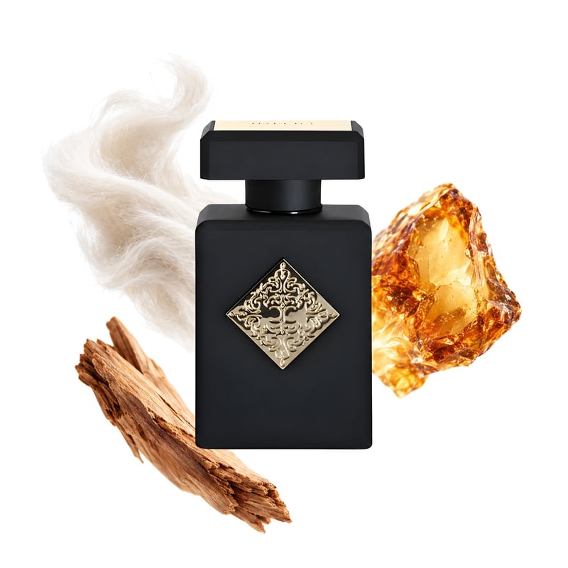 Magnetic Blend 7 by Initio Parfums Prives, bottle pictured with its key notes: Musk, Sandalwood and Amber