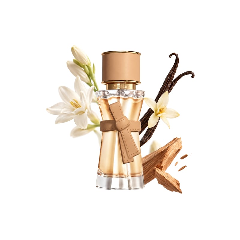 Le Parfum de Max Mara, frasco fotografado com as notas principais: Tuberosa, Baunilha e Sândalo