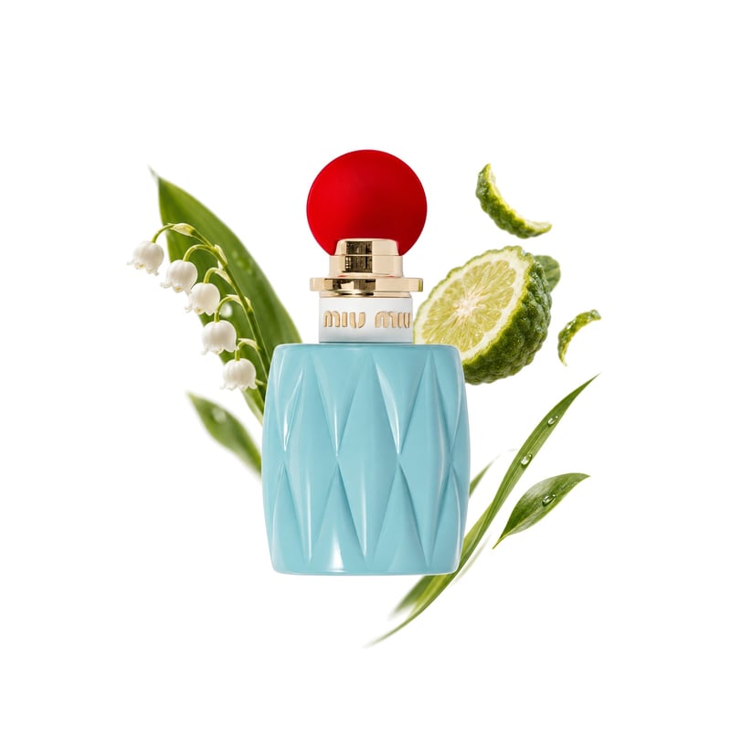 L'Eau de Muguet marki Miu Miu, flakon i jego kluczowe nuty: Konwalia, Bergamotka i Nuty zielone