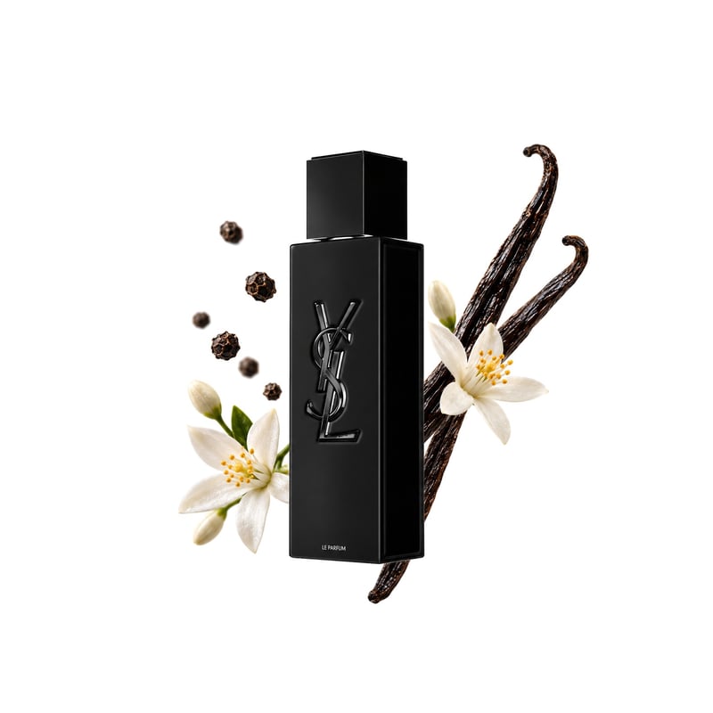 Yves Saint Laurent MYSLF Le Parfum, az üveg és fő illatjegyei: Fekete bors, Narancsvirág és Bourbon vanília