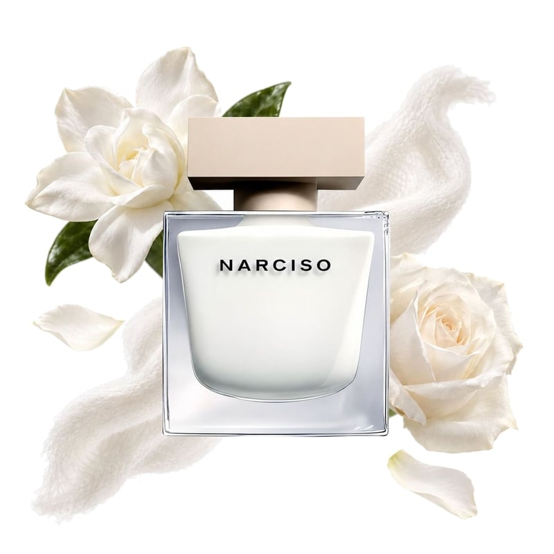 Narciso von Narciso Rodriguez, Flakon mit seinen Hauptnoten: Gardenie, Weiße Rose und Moschus