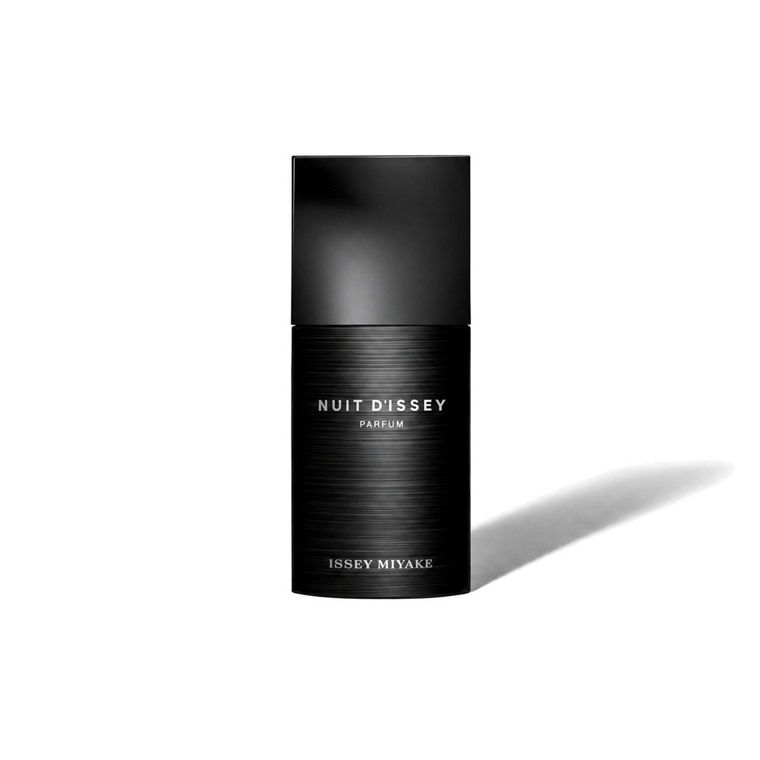 Nuit d’Issey Parfum by Issey Miyake, bottle casting a soft shadow, photo 1 of 6